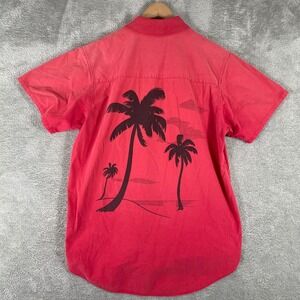 Van Heusen Corum Shirt Mens Small Red Palm Tree Sunset Graphic Beach Vintage 90s